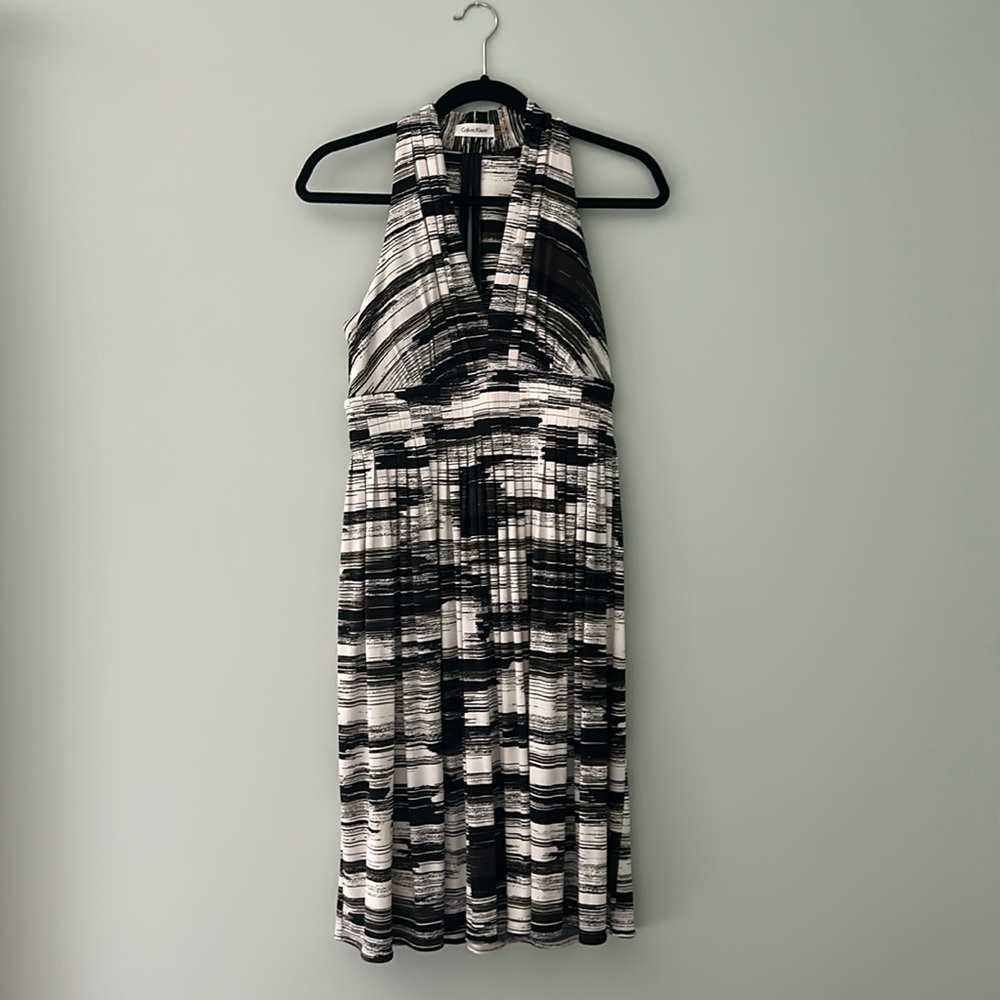 Calvin Klein Black and White Halter Midi Dress